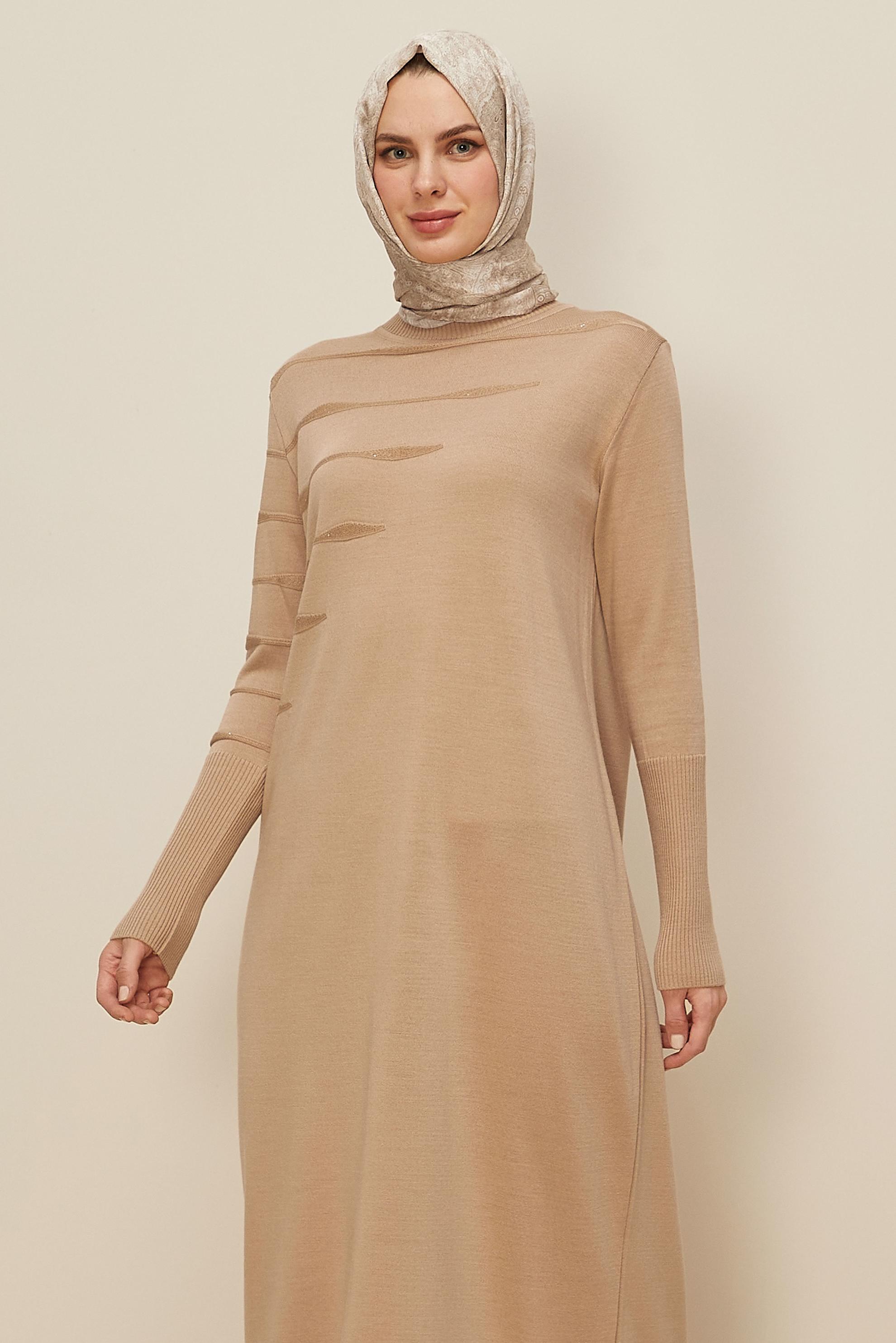 Tesettür giyim BEJ 45822 TRİKO ELBİSE 38-46
