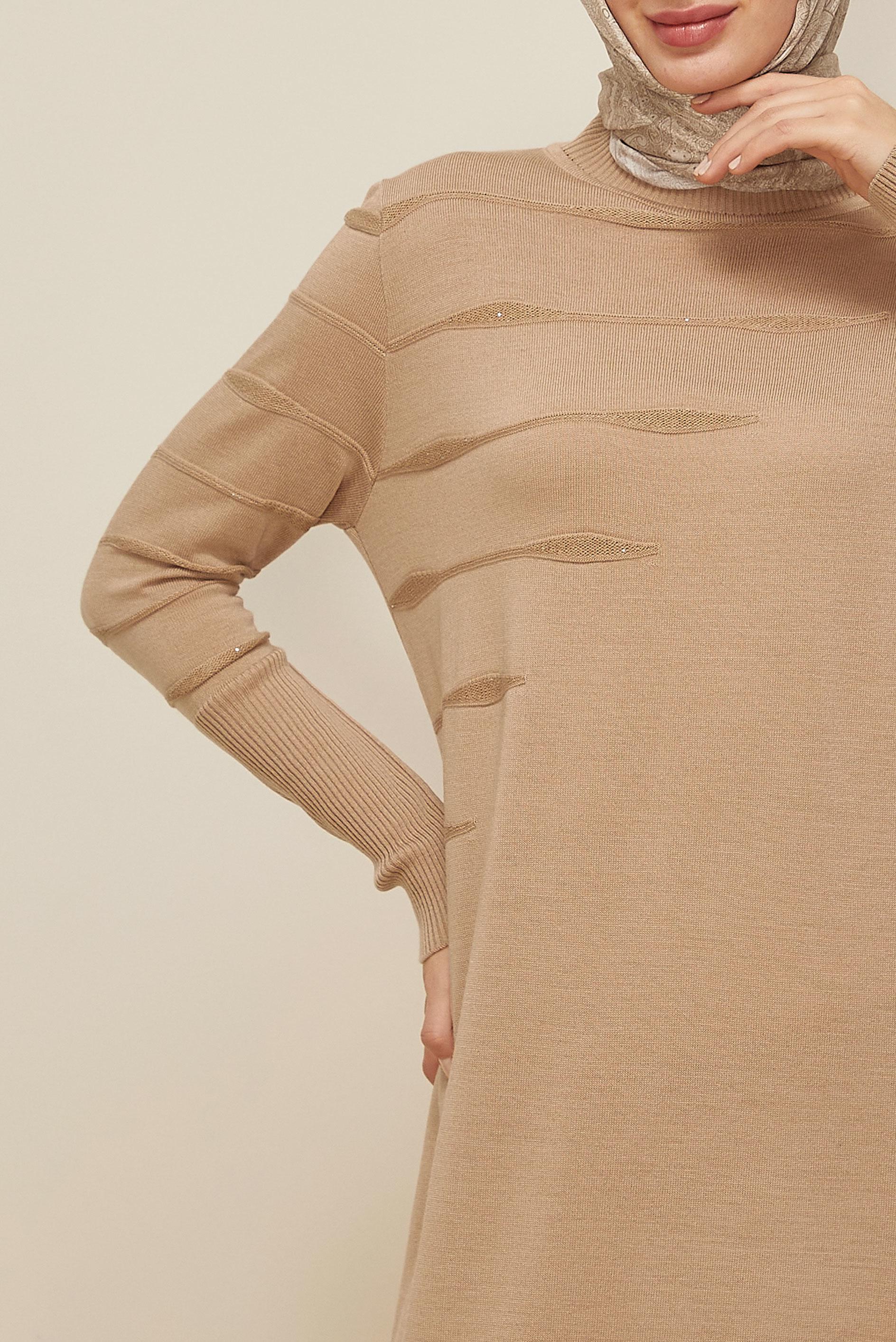 Tesettür giyim BEJ 45822 TRİKO ELBİSE 38-46