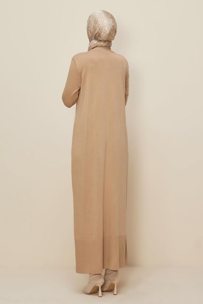 Tesettür giyim BEJ 45822 TRİKO ELBİSE 38-46 - ALVİNA