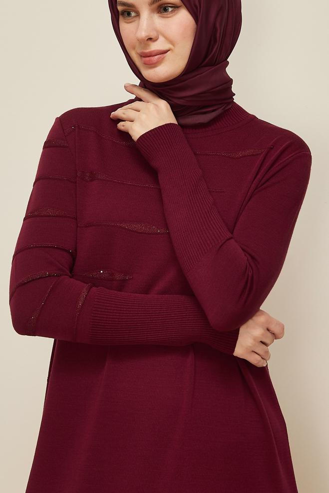 Tesettür giyim BORDO 45822 TRİKO ELBİSE 38-46 - ALVİNA