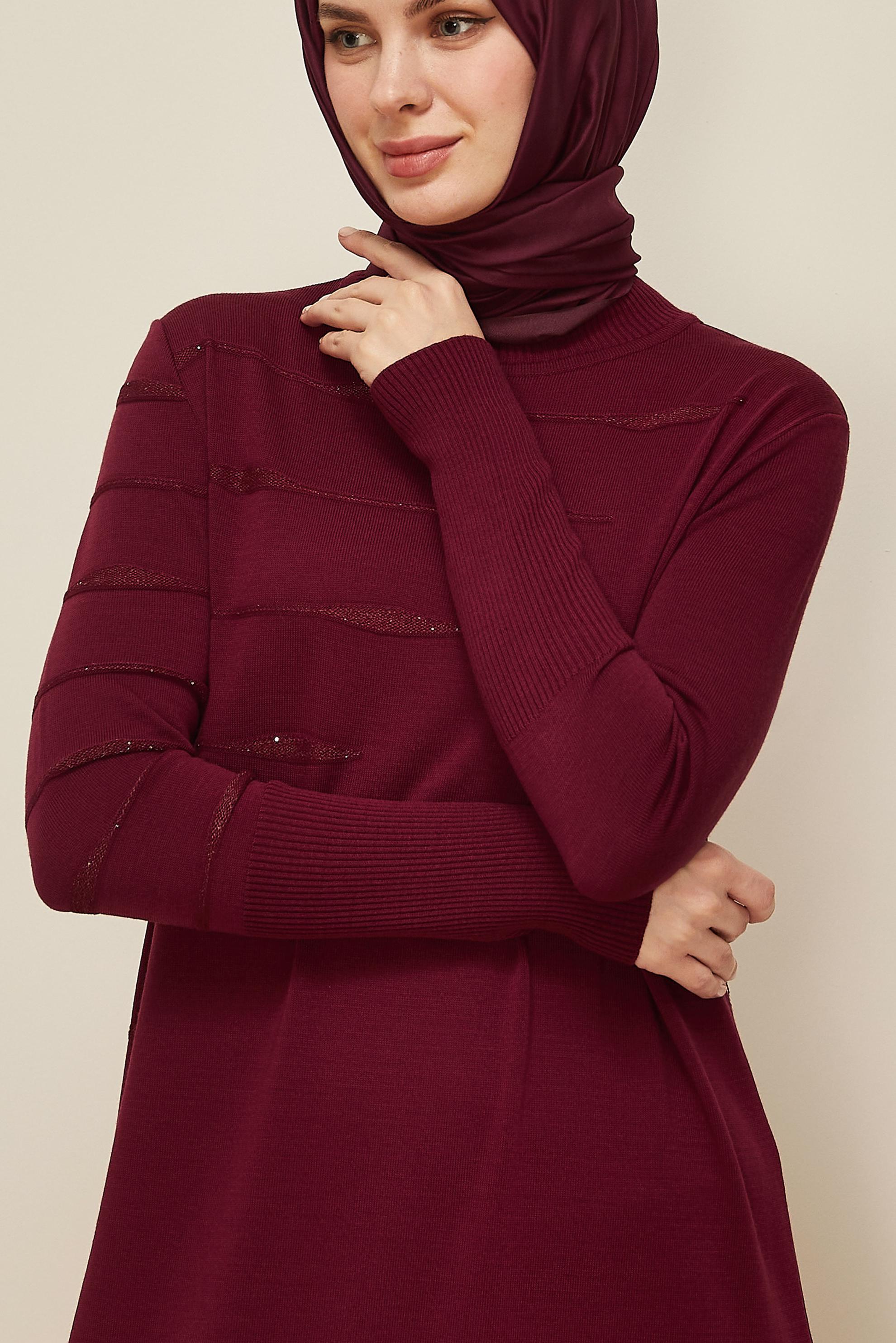 Tesettür giyim BORDO 45822 TRİKO ELBİSE 38-46