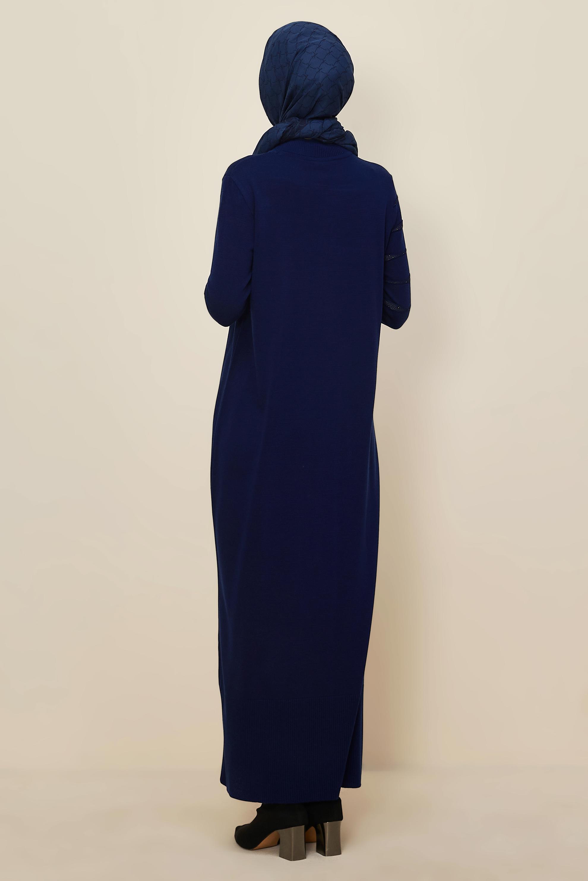 Tesettür giyim LACİVERT PUL İŞLEMELİ TRİKO ELBİSE 45822