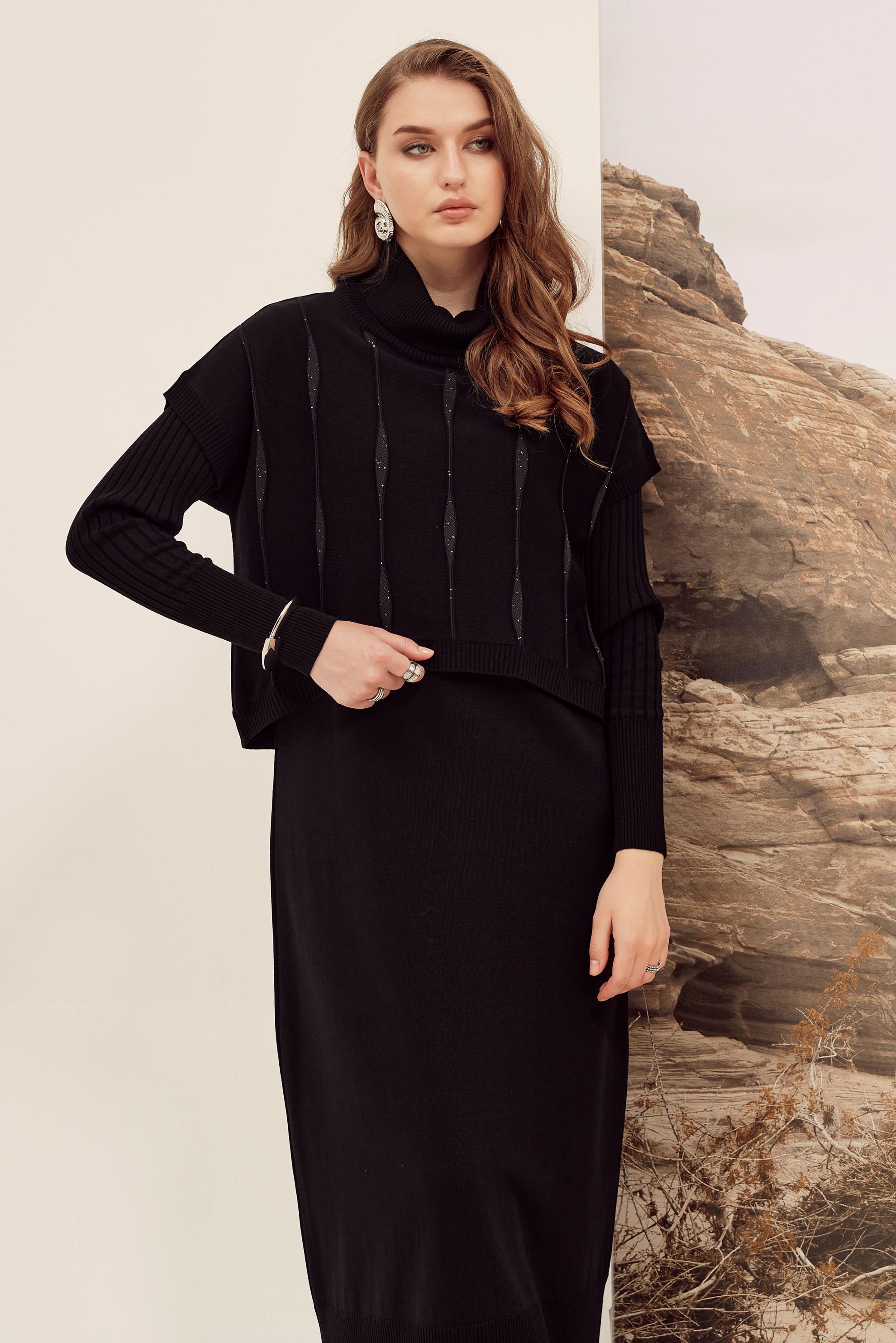 Tesettür giyim SİYAH 45823 2 Lİ TRİKO ELBİSE 38-46