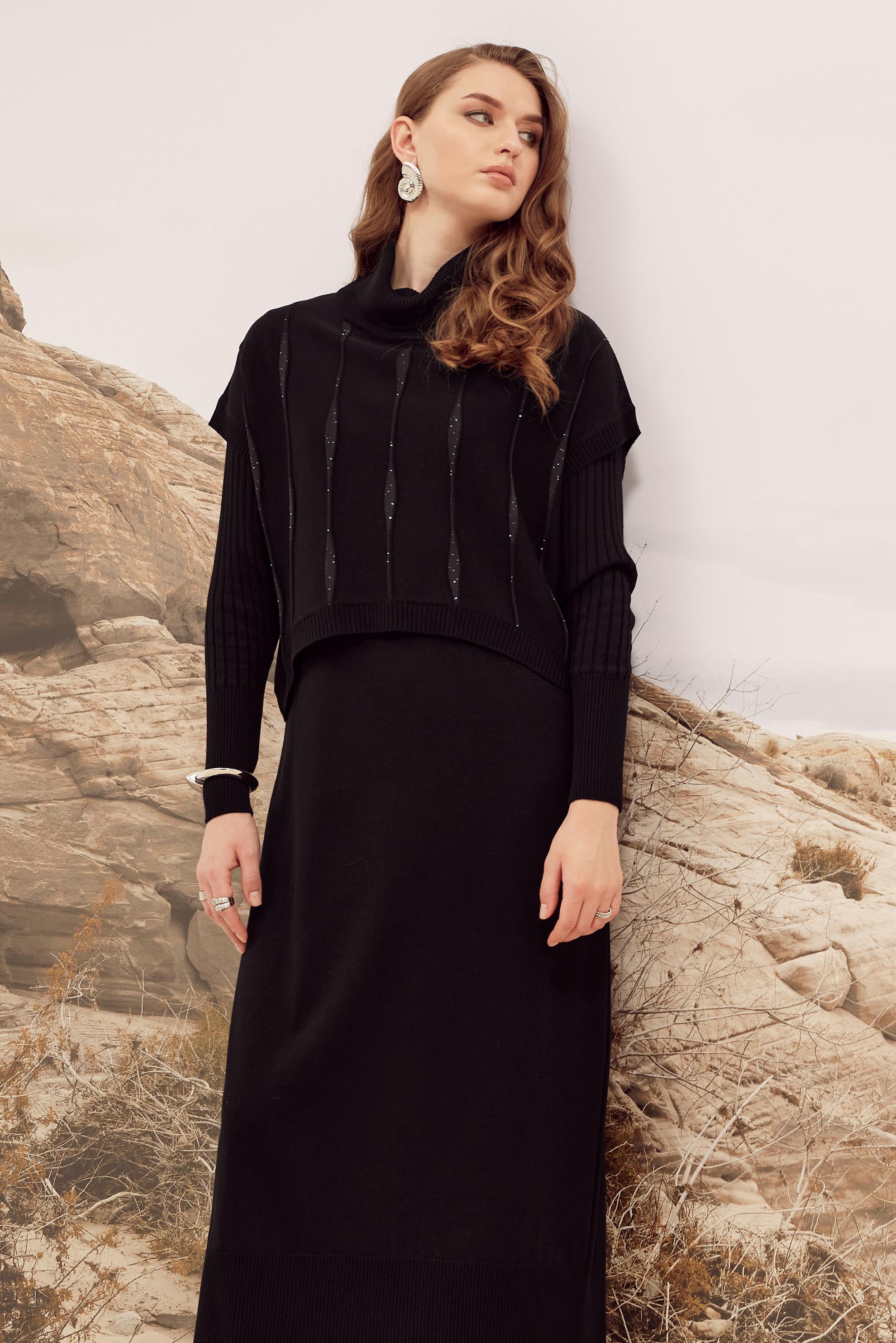 Tesettür giyim SİYAH 45823 2 Lİ TRİKO ELBİSE 38-46