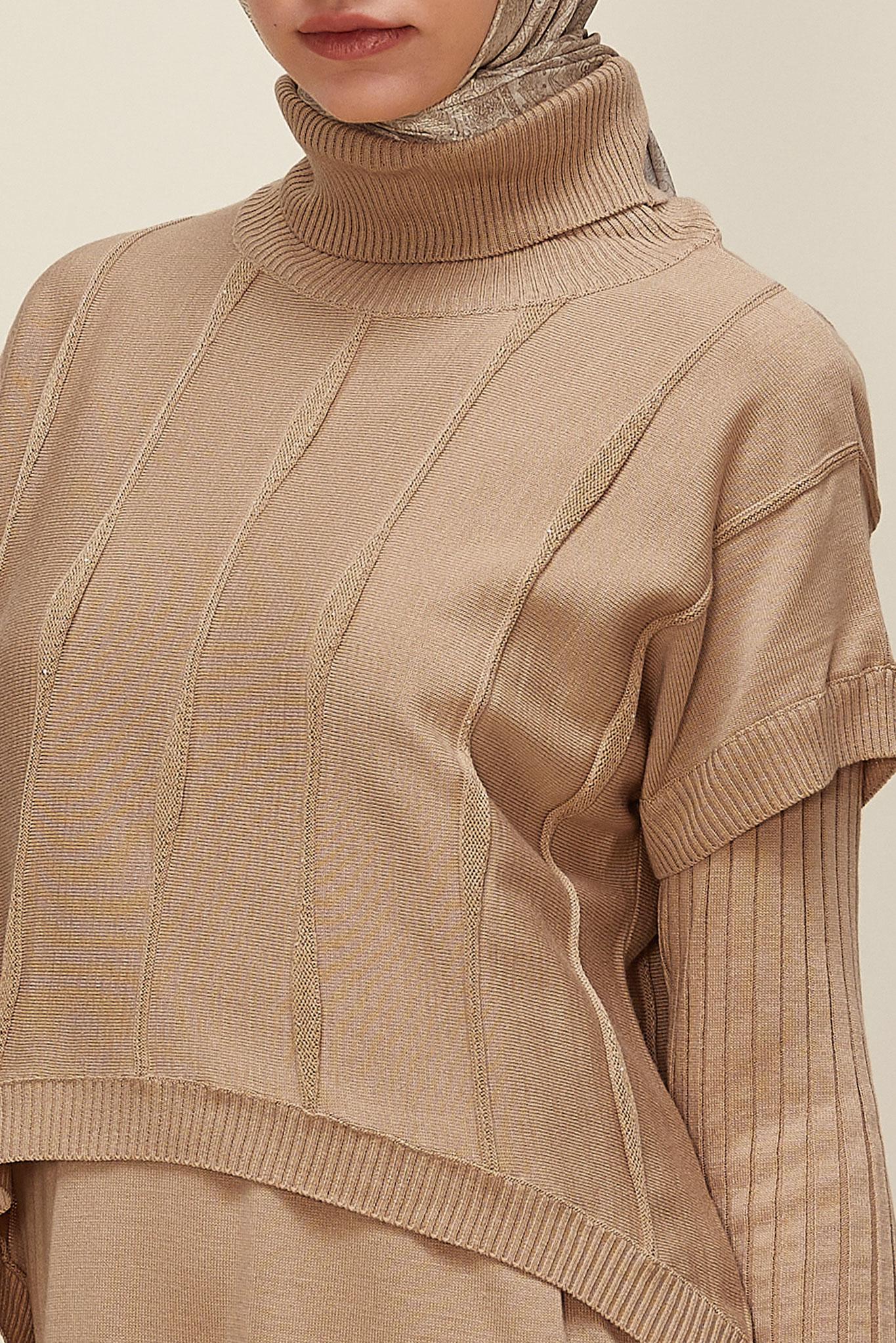 Tesettür giyim BEJ TUNİKLİ TRİKO ELBİSE 45823