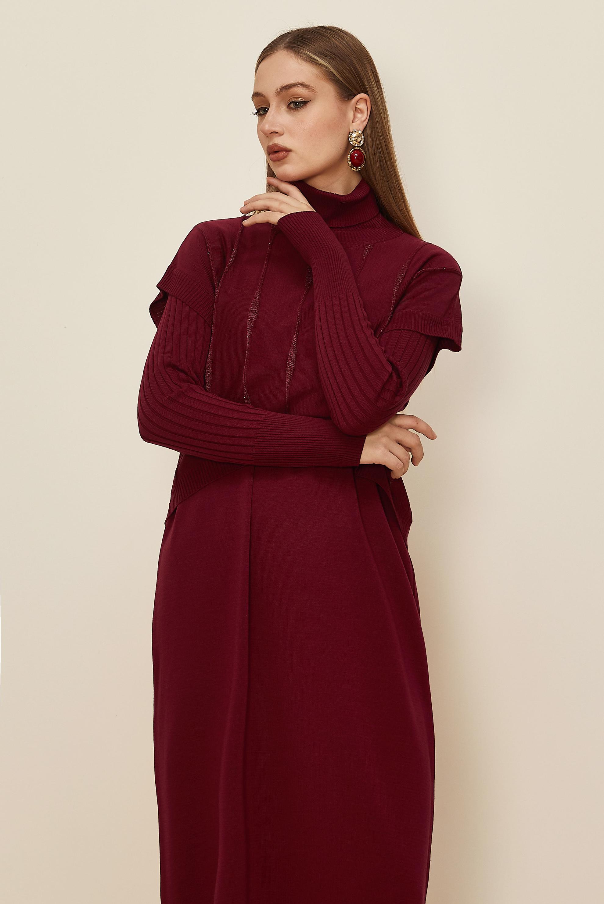 Tesettür giyim BORDO 45823 2 Lİ TRİKO ELBİSE 38-46