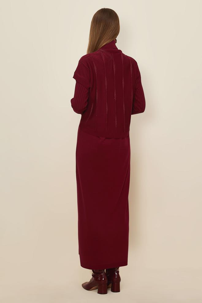 Tesettür giyim BORDO 45823 2 Lİ TRİKO ELBİSE 38-46 - ALVİNA