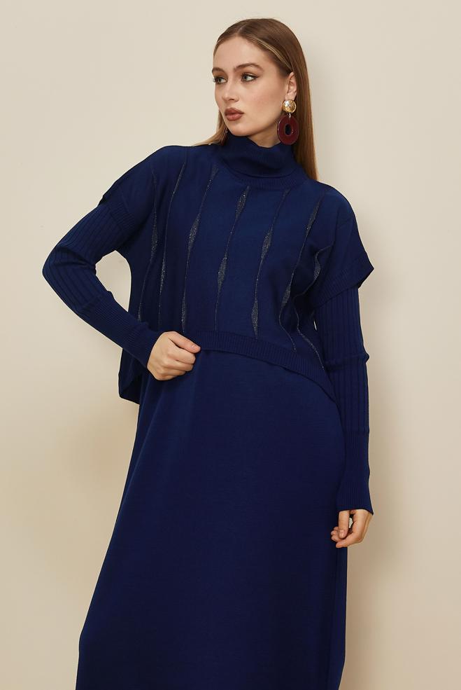 Tesettür giyim LACİVERT 45823 2 Lİ TRİKO ELBİSE 38-46 - ALVİNA