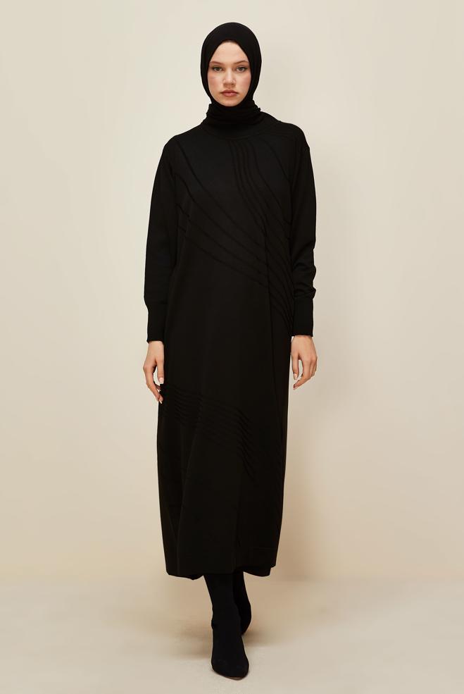 Hijab clothing BLACK KNITWEAR DRESS 45888 - ALVİNA