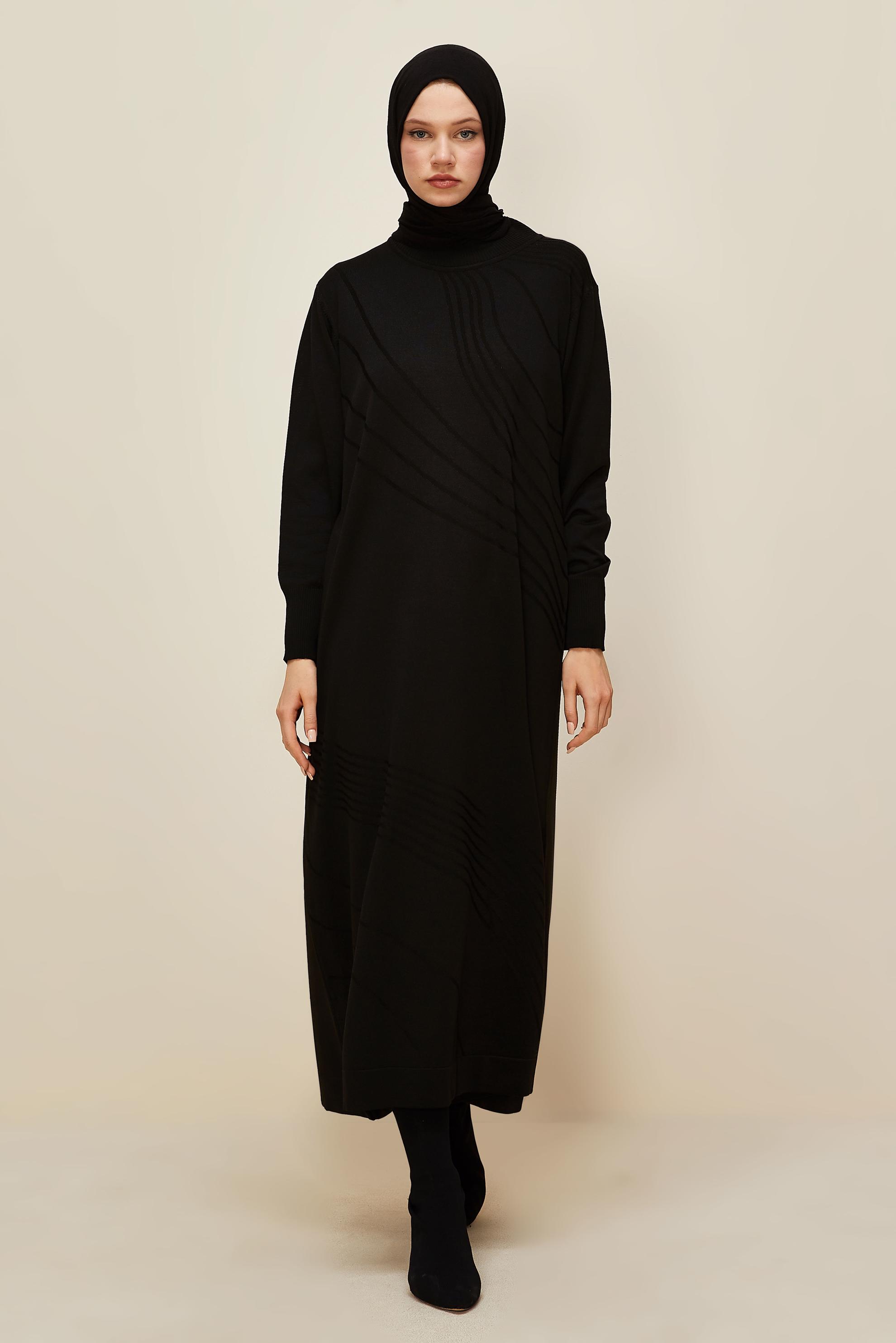 Tesettür giyim SİYAH TRİKO ELBİSE 45888