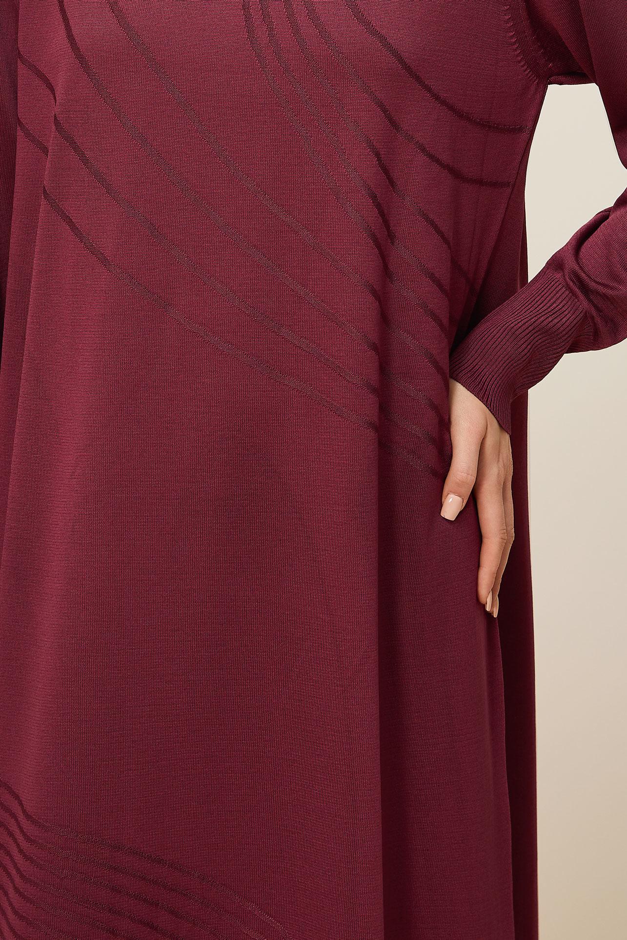 Tesettür giyim BORDO TRİKO ELBİSE 45888