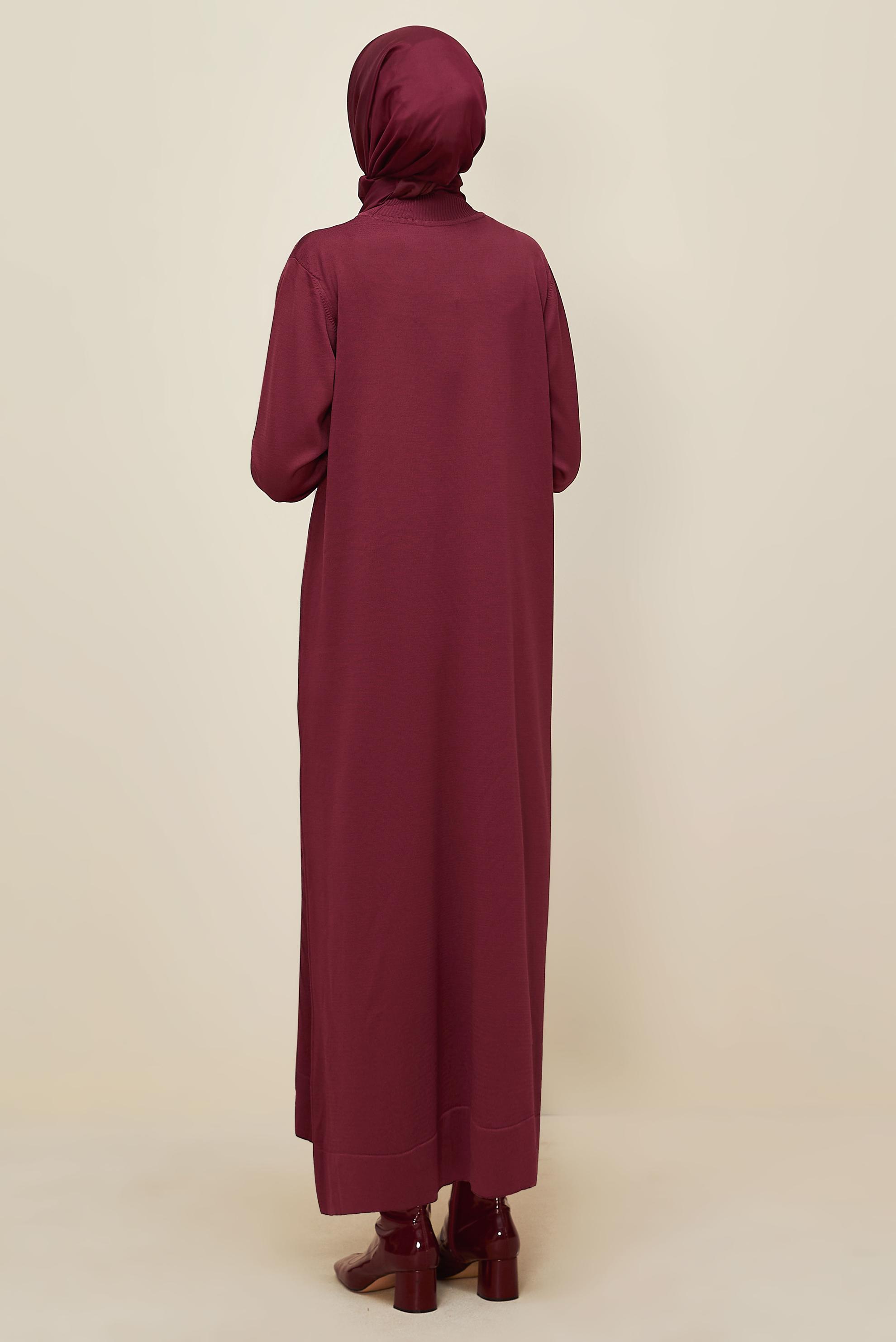 Tesettür giyim BORDO TRİKO ELBİSE 45888