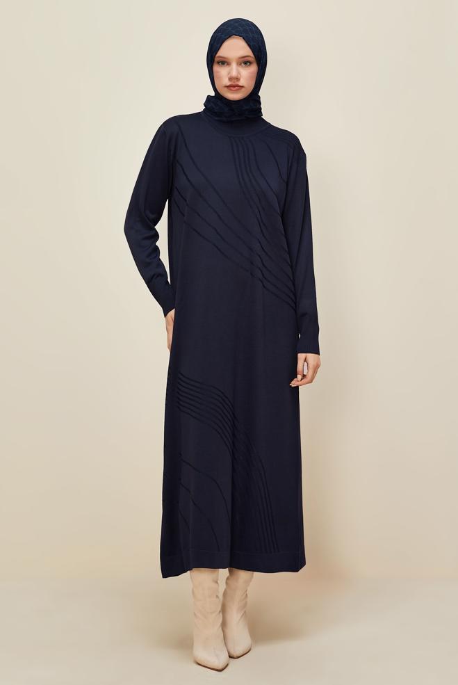 Hijab clothing NAVY BLUE KNITWEAR DRESS 45888 - ALVİNA