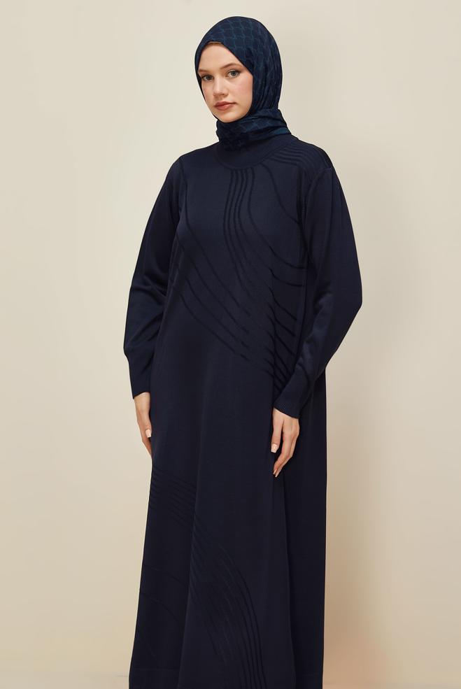 Hijab clothing NAVY BLUE KNITWEAR DRESS 45888 - ALVİNA
