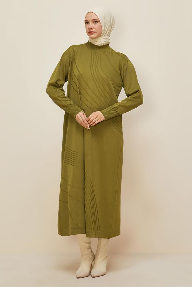 Hijab clothing GREEN KNITWEAR DRESS 45888 - ALVİNA