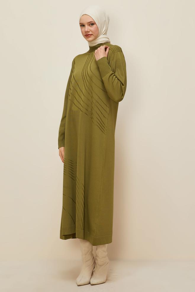 Hijab clothing GREEN KNITWEAR DRESS 45888 - ALVİNA