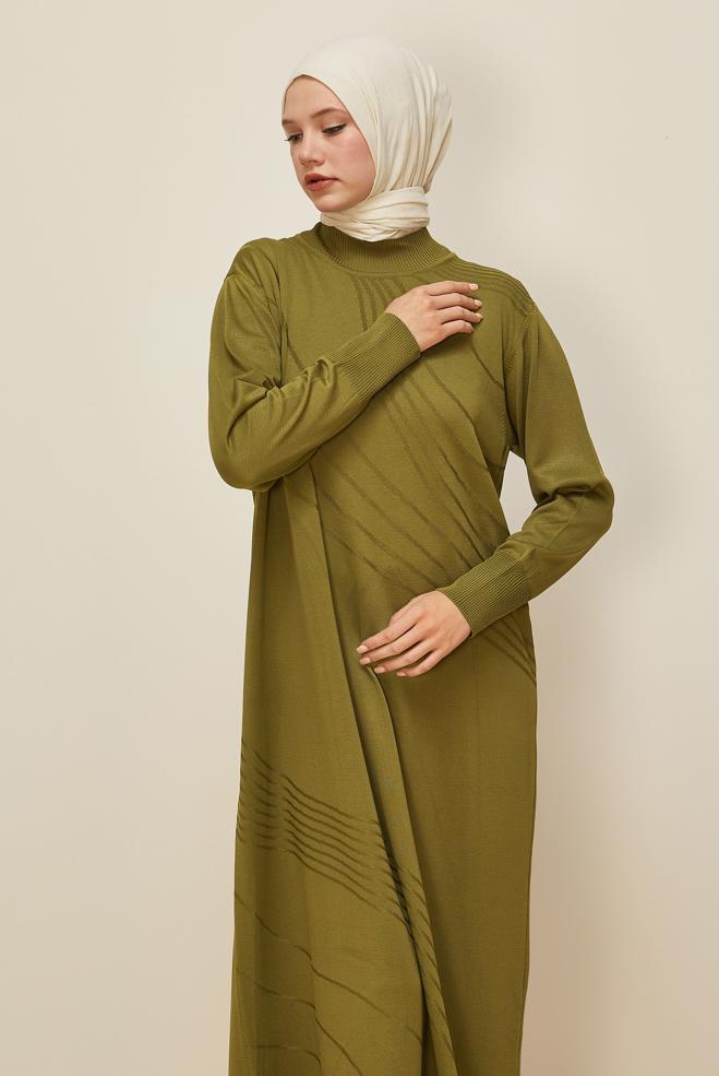 Hijab clothing GREEN KNITWEAR DRESS 45888 - ALVİNA