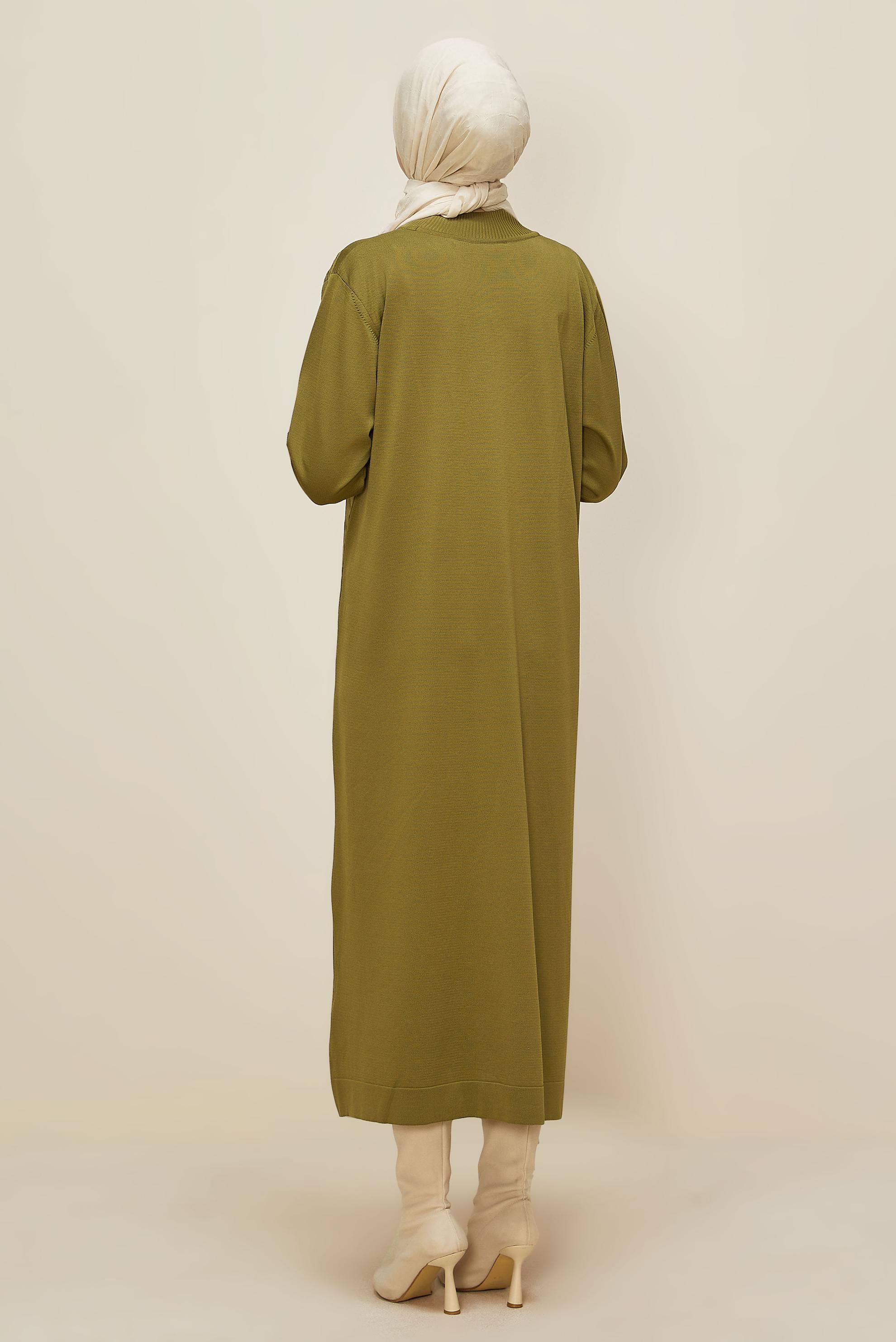 Tesettür giyim YEŞİL TRİKO ELBİSE 45888