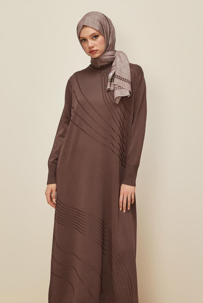 Hijab clothing BROWN KNITWEAR DRESS 45888 - ALVİNA