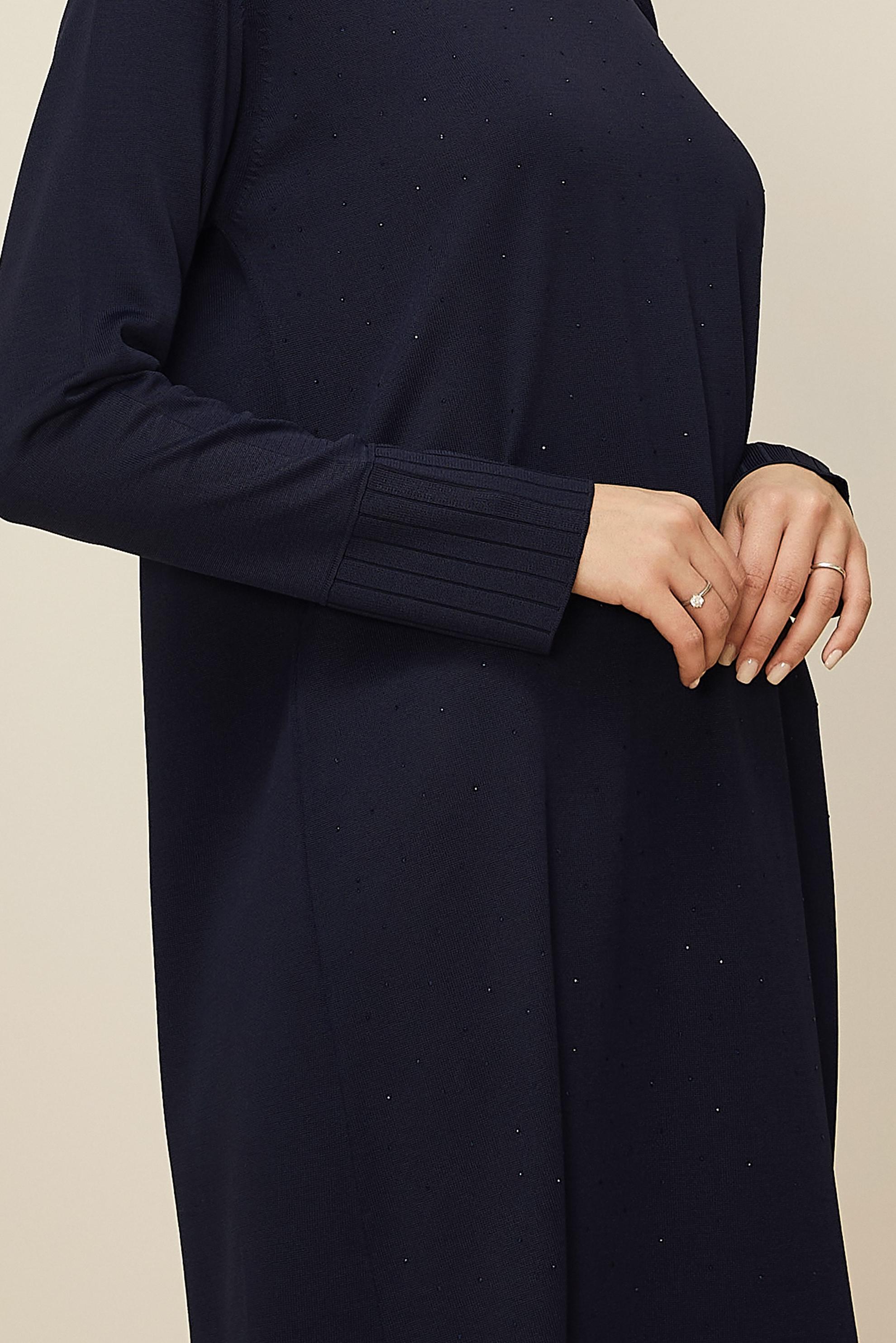 Tesettür giyim LACİVERT TAŞ BASKILI TRİKO ELBİSE 45889