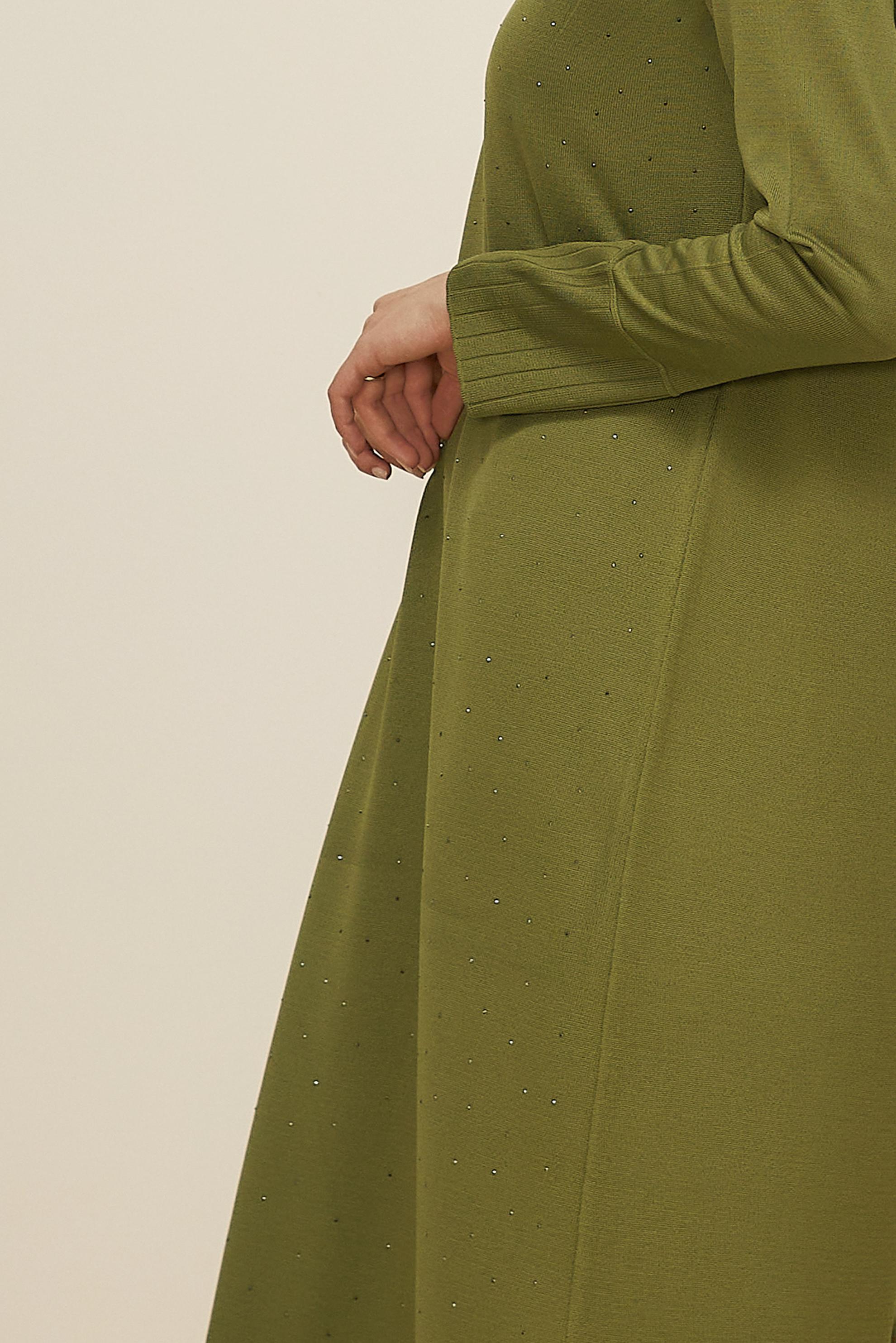 Tesettür giyim YEŞİL TAŞ BASKILI TRİKO ELBİSE 45889