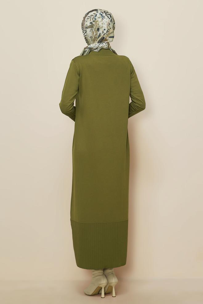 Tesettür giyim YEŞİL TAŞ BASKILI TRİKO ELBİSE 45889 - ALVİNA