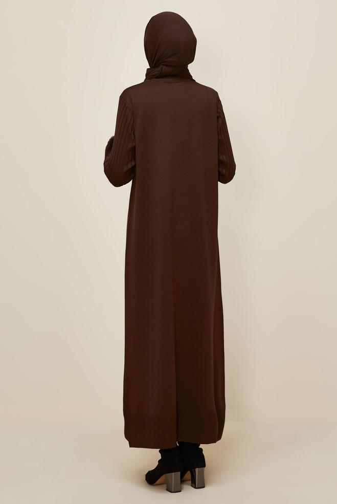 Hijab clothing BROWN FAUX-FUR DETAILED KNITWEAR DRESS 45890 - ALVİNA