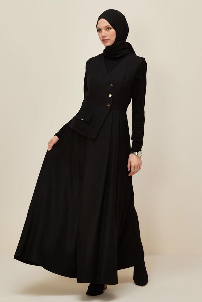 Vêtements hijab NOIR ROBE TABLIER 45940 - ALVİNA