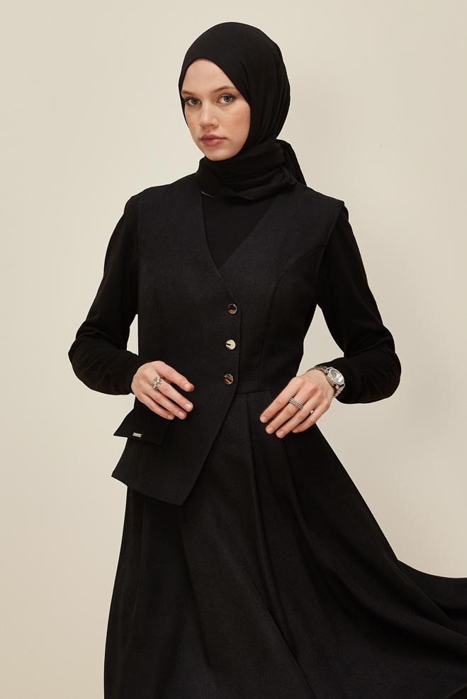 Vêtements hijab NOIR ROBE TABLIER 45940 - ALVİNA