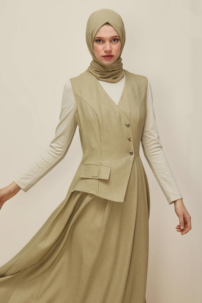 Vêtements hijab BEIGE ROBE TABLIER 45940 - ALVİNA