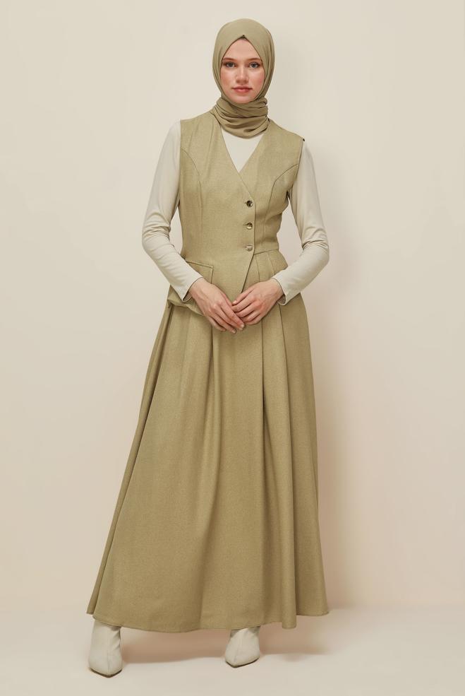 Vêtements hijab BEIGE ROBE TABLIER 45940 - ALVİNA