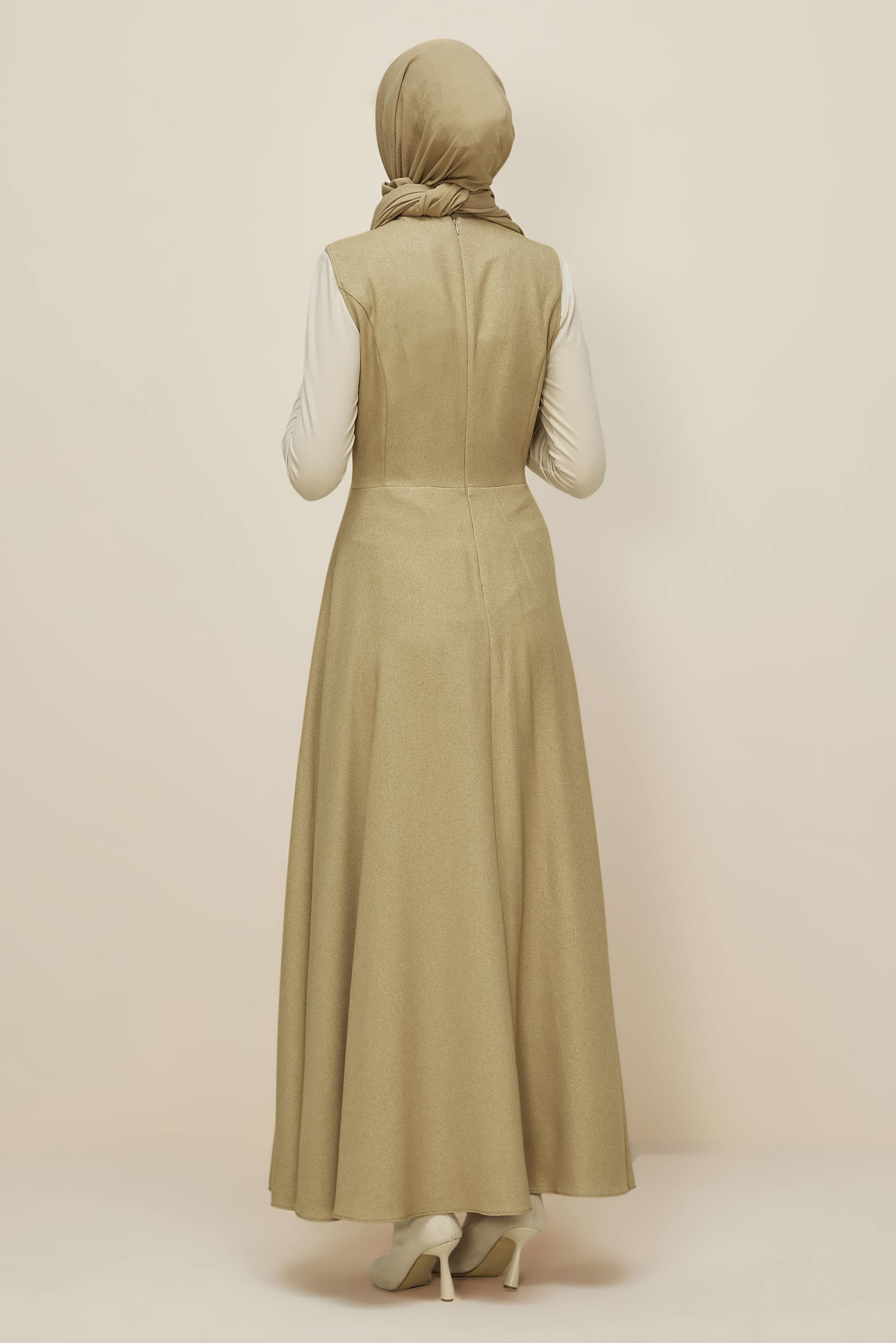 Tesettür giyim BEJ JİLE ELBİSE 45940