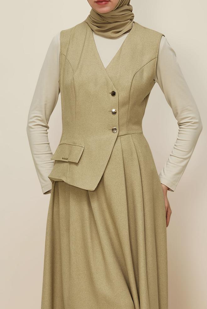 Vêtements hijab BEIGE ROBE TABLIER 45940 - ALVİNA