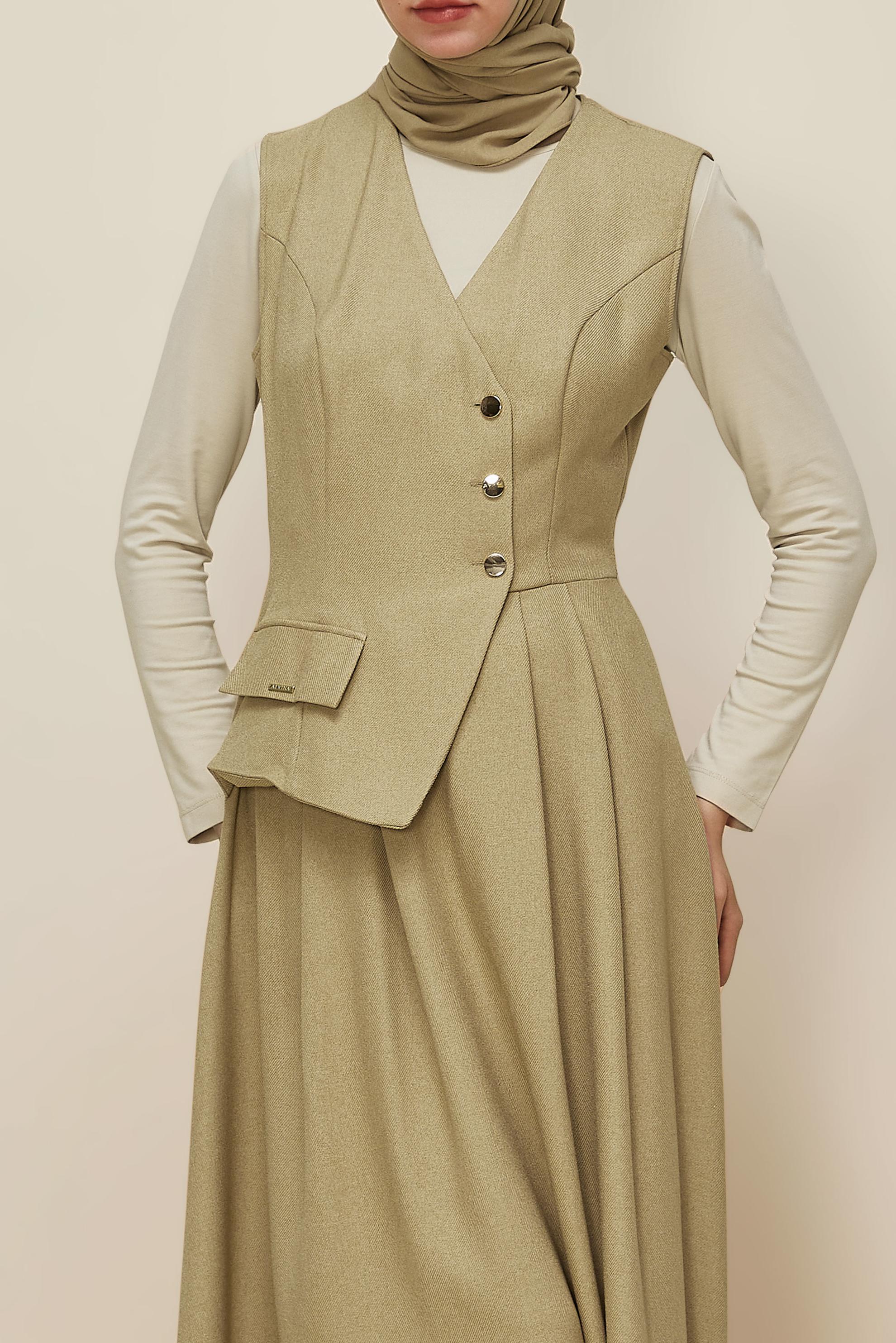 Tesettür giyim BEJ JİLE ELBİSE 45940