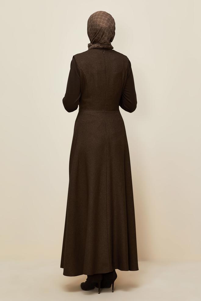 Tesettür giyim KAHVE JİLE ELBİSE 45940 - ALVİNA
