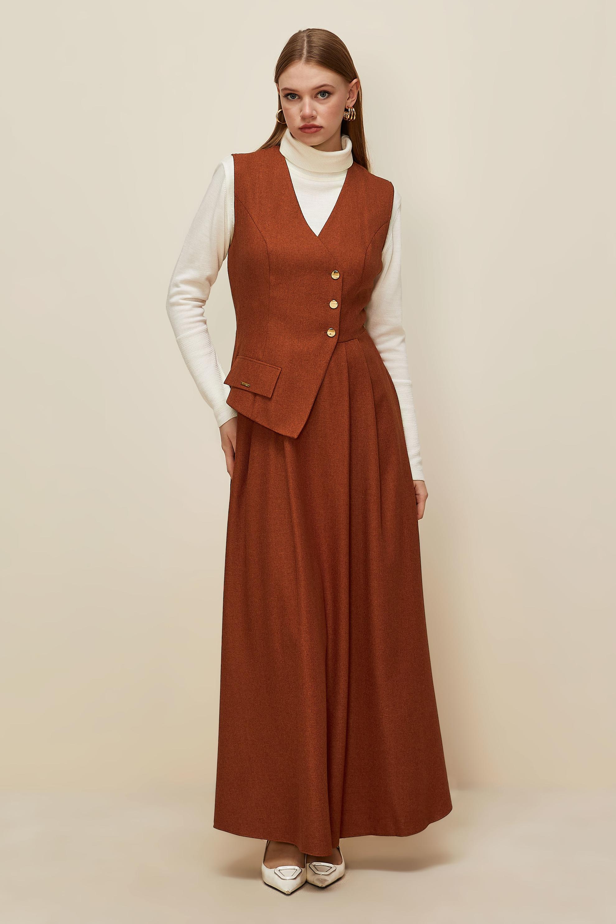 Tesettür giyim TURUNCU JİLE ELBİSE 45940