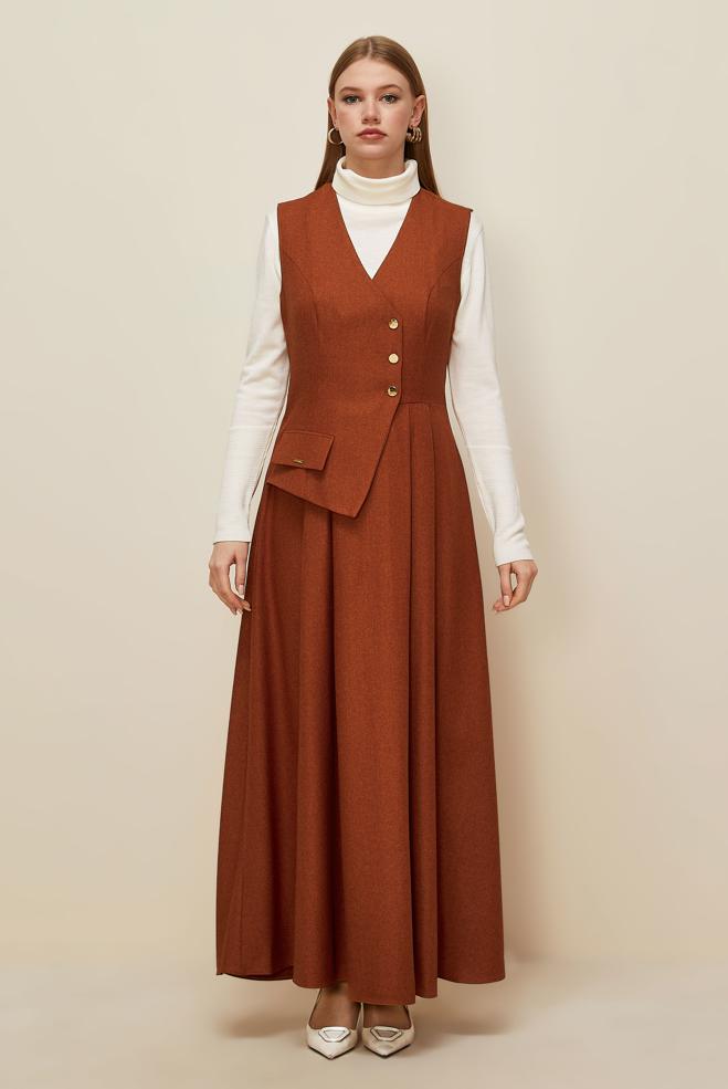 Tesettür giyim TURUNCU JİLE ELBİSE 45940 - ALVİNA