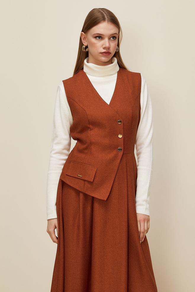 Tesettür giyim TURUNCU JİLE ELBİSE 45940 - ALVİNA