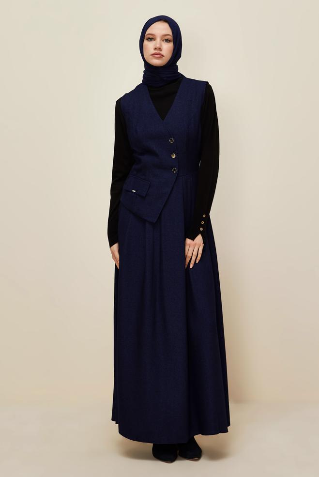 Tesettür giyim LACİVERT JİLE ELBİSE 45940 - ALVİNA