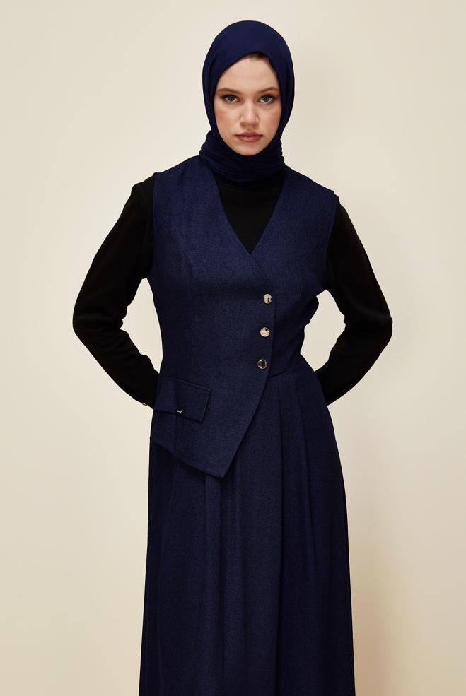 Tesettür giyim LACİVERT JİLE ELBİSE 45940 - ALVİNA