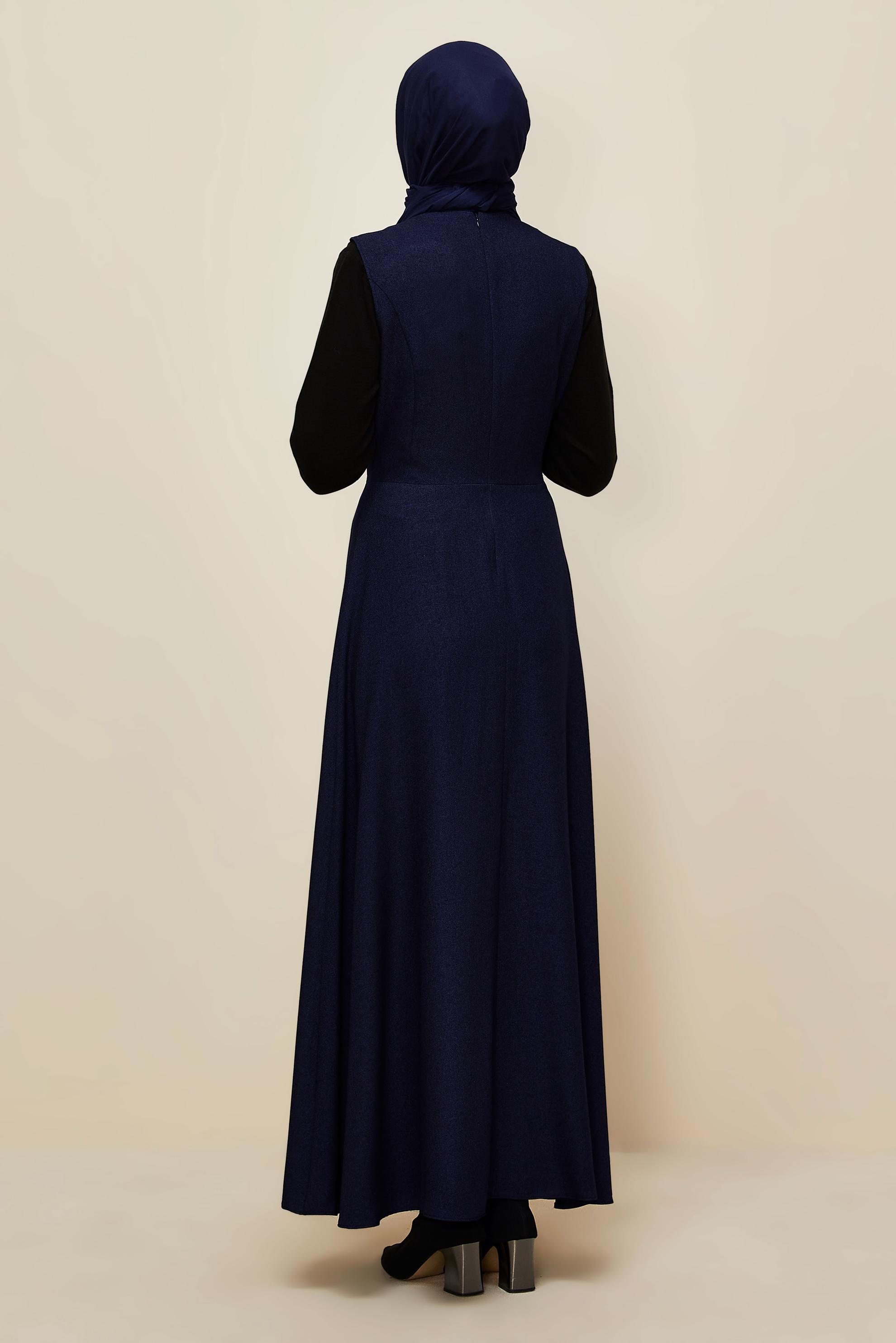 Tesettür giyim LACİVERT JİLE ELBİSE 45940