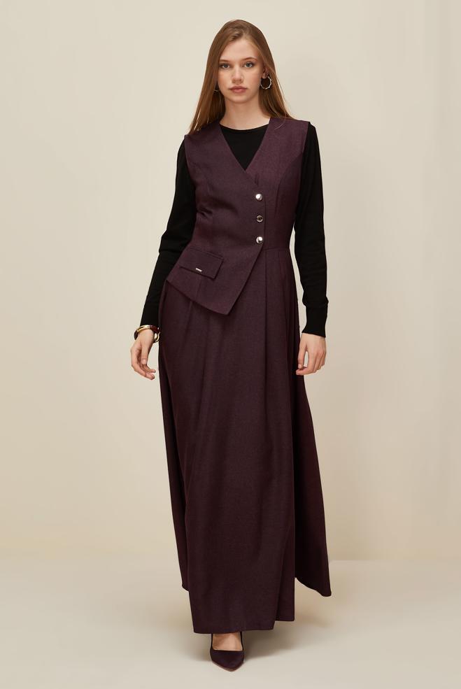 Vêtements hijab PRUNE ROBE TABLIER 45940 - ALVİNA