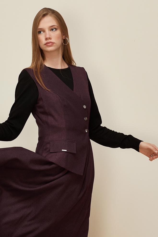 Vêtements hijab PRUNE ROBE TABLIER 45940 - ALVİNA