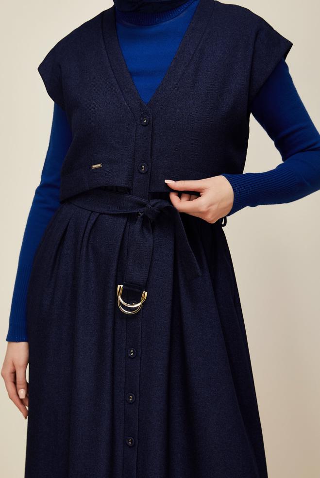 Hijab clothing NAVY BLUE BELTED PINAFORE DRESS 45944 - ALVİNA