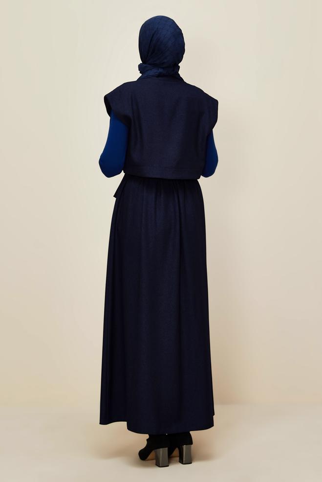 Hijab clothing NAVY BLUE BELTED PINAFORE DRESS 45944 - ALVİNA