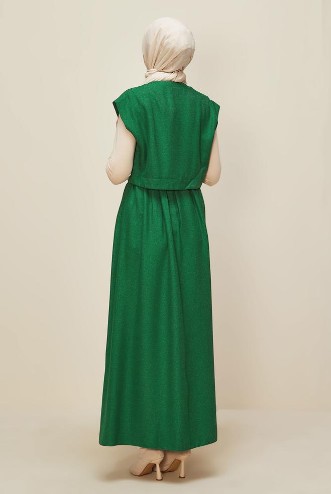 Hijab clothing GREEN BELTED PINAFORE DRESS 45944 - ALVİNA