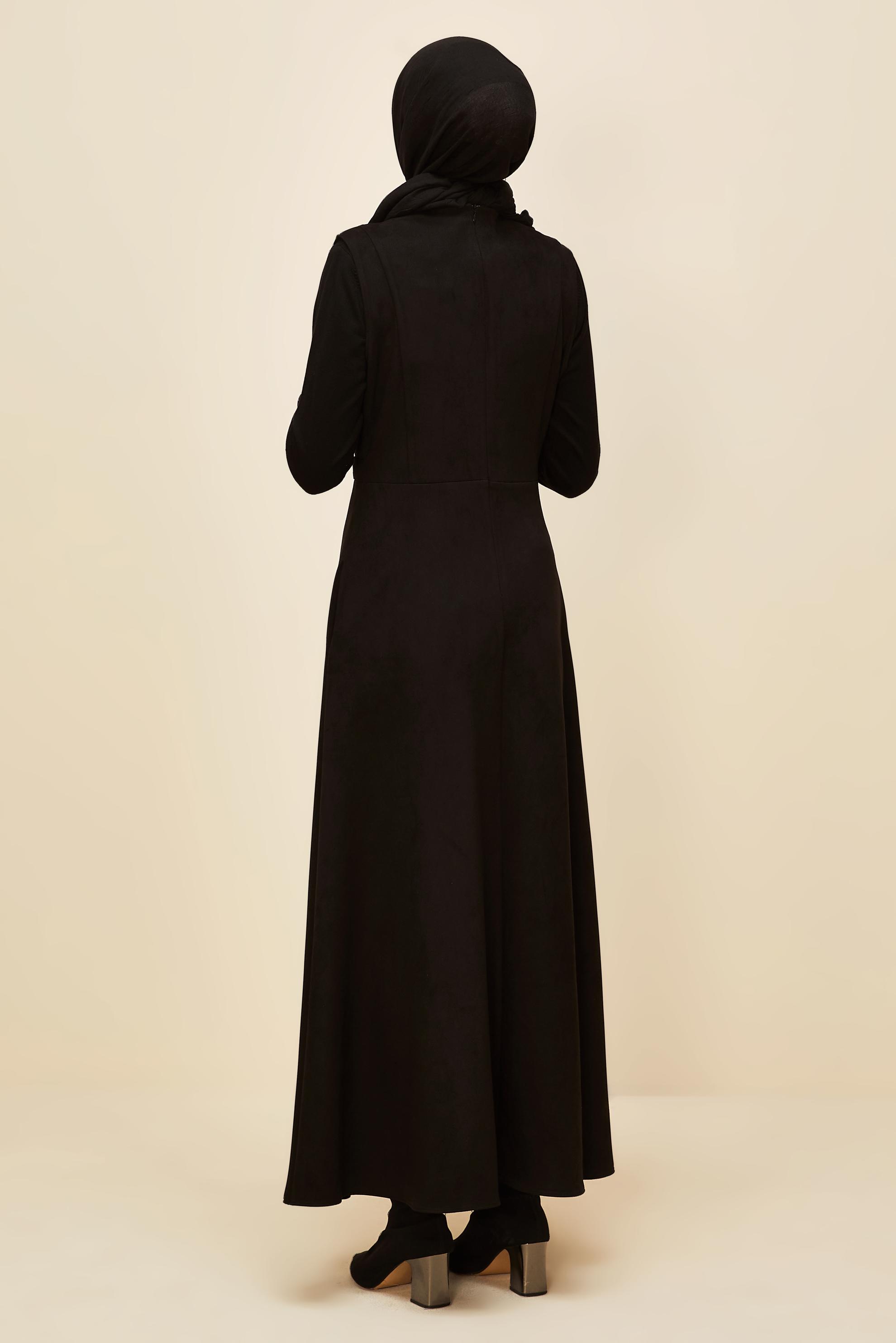 Hijab clothing BLACK SUEDE PINAFORE DRESS 45947