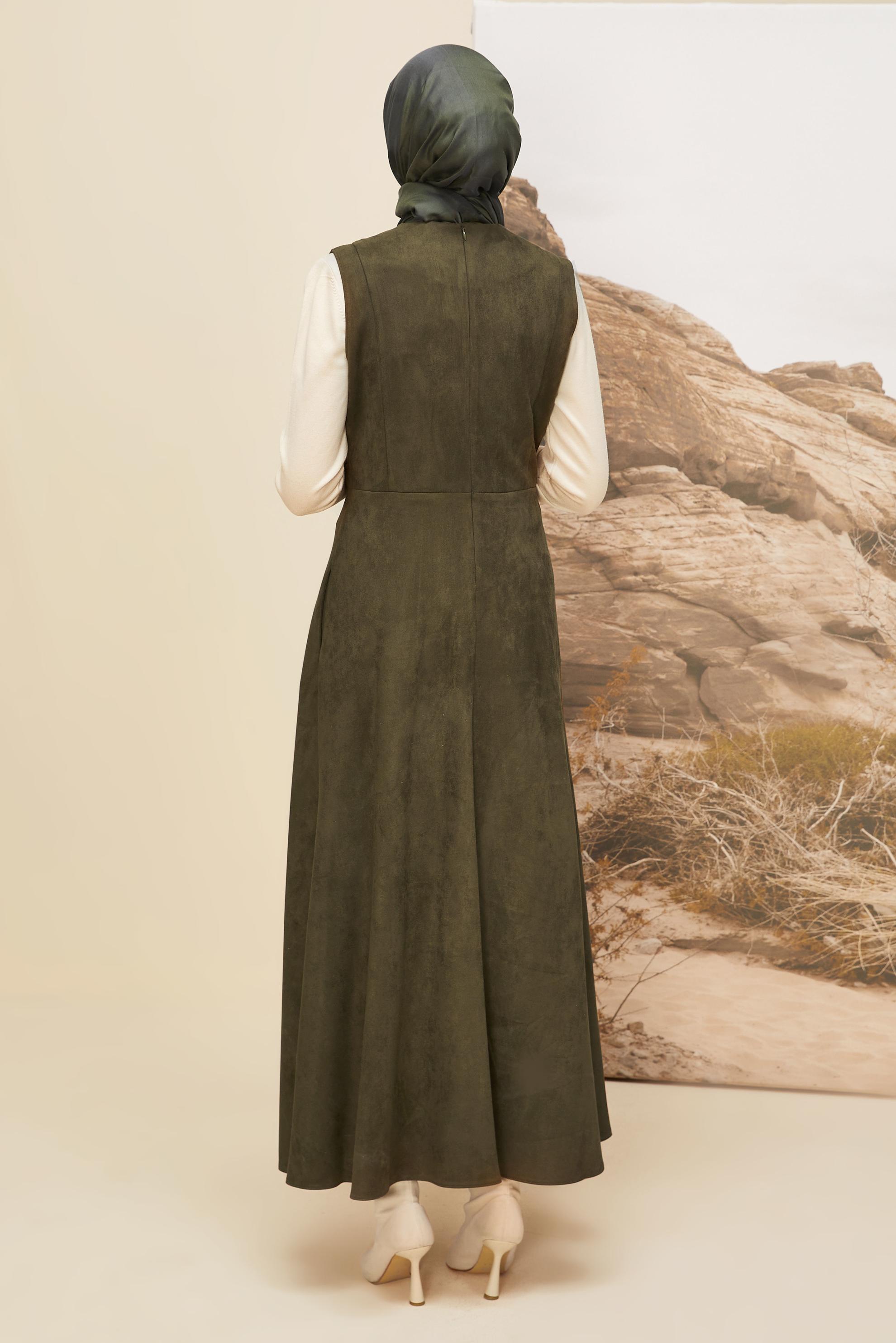 Tesettür giyim HAKİ SÜET JİLE ELBİSE 45947