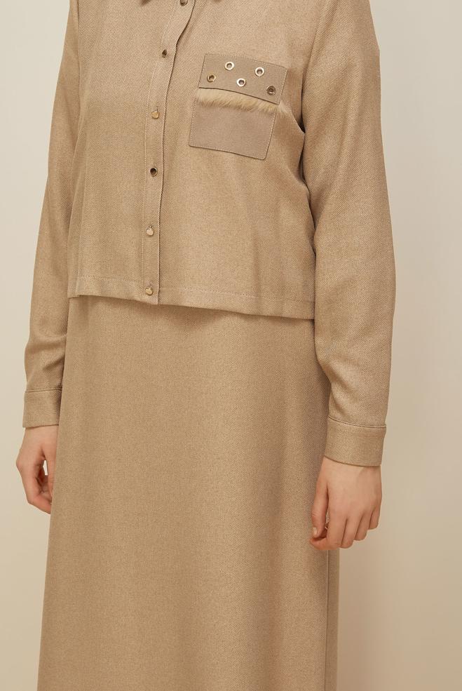 Vêtements hijab BEIGE ENSEMBLE VESTE ET ROBE 45948 - ALVİNA