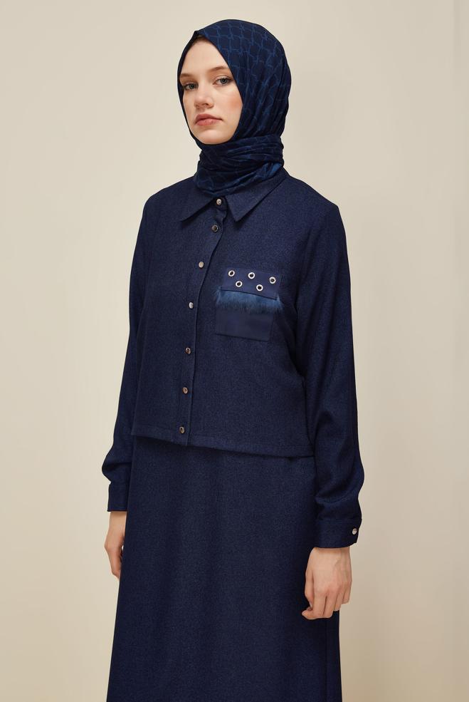 Vêtements hijab BLEU MARINE ENSEMBLE VESTE ET ROBE 45948 - ALVİNA